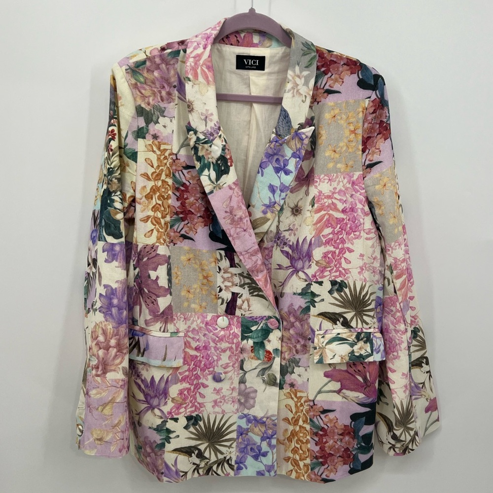 Vici floral linen blend blazer
